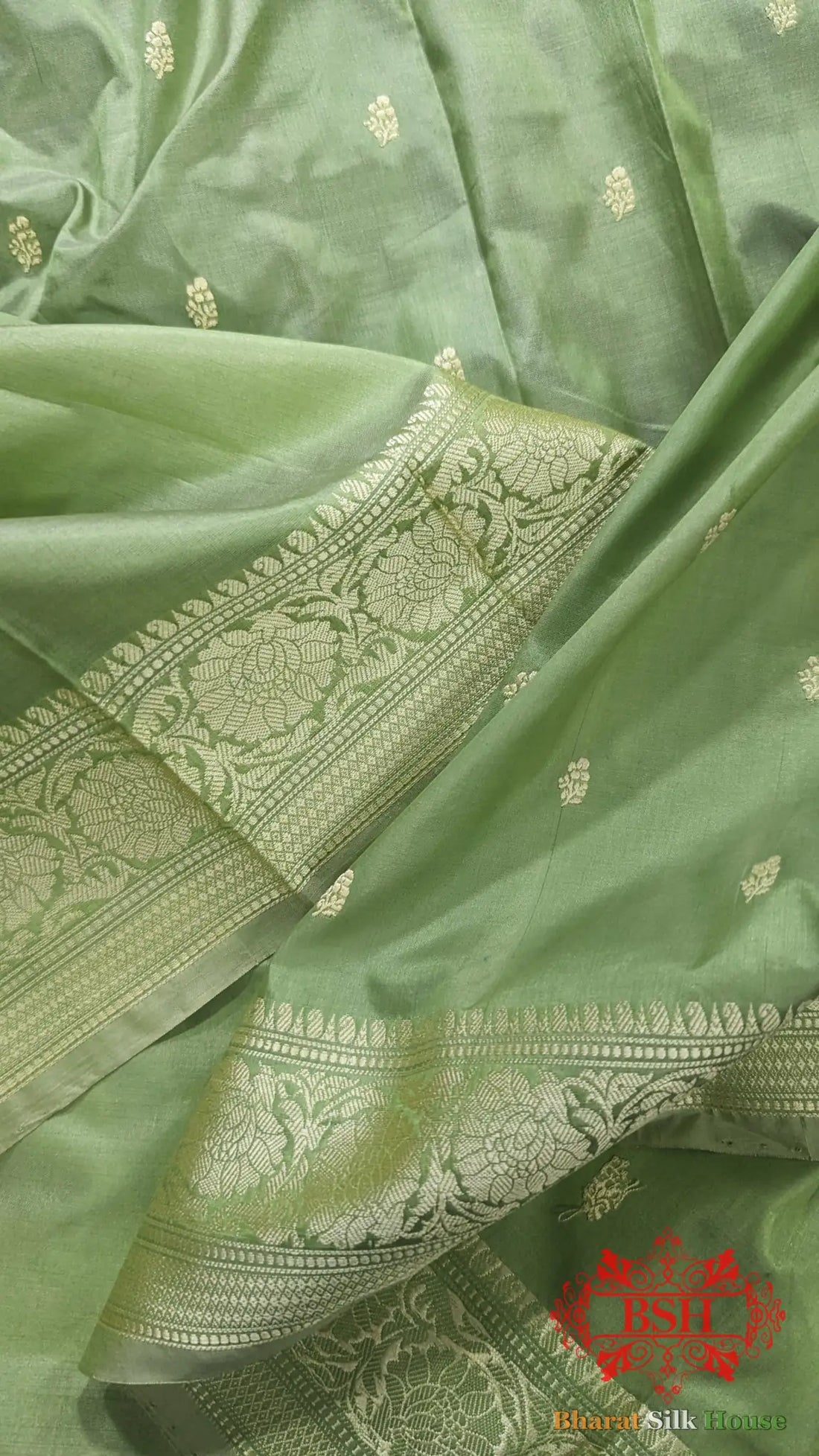 Pure Banarasi Handloom Katan Silk Antique Zari Saree In Shades Of Dark Pis - Bharat Silk House Pure Kataan Silk