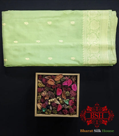 Pure Banarasi Handloom Katan Silk Antique Zari Saree In Shades Of Dark Pis - Bharat Silk House Pure Kataan Silk