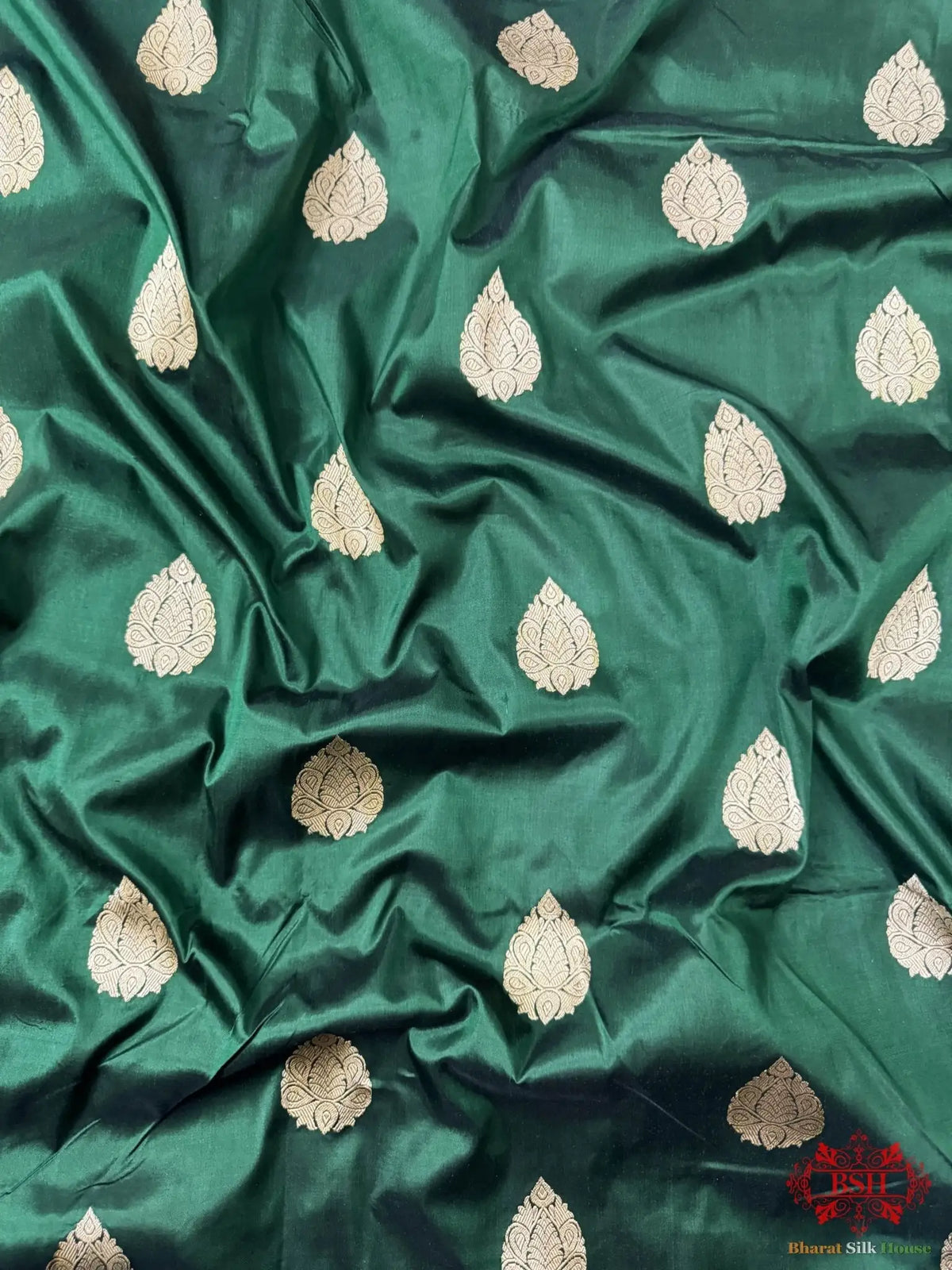 Pure Banarasi Handloom Katan Silk Antique Zari Saree In Shades Of Green - Bharat Silk House Pure Kataan Silk