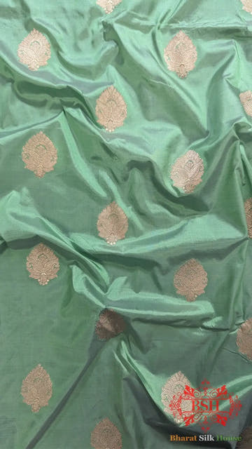 Pure Banarasi Handloom Katan Silk Antique Zari Saree In Shades Of Green - Bharat Silk House Pure Kataan Silk
