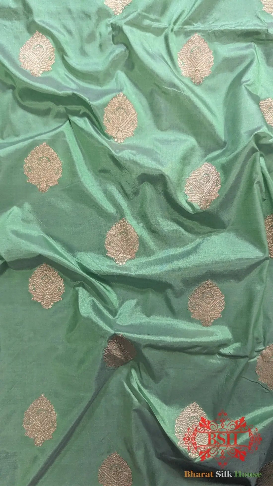 Pure Banarasi Handloom Katan Silk Antique Zari Saree In Shades Of Green - Bharat Silk House Pure Kataan Silk