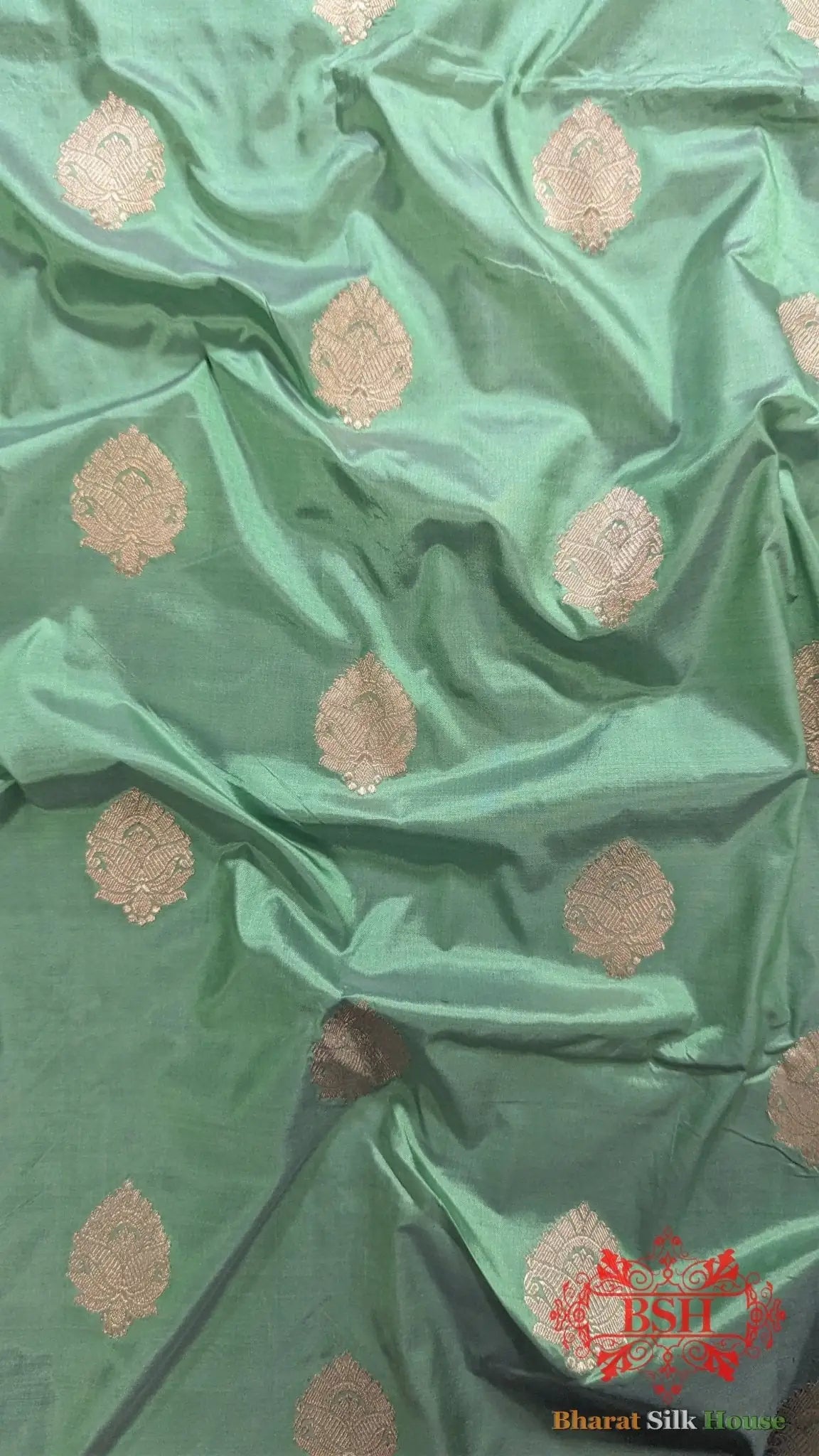 Pure Banarasi Handloom Katan Silk Antique Zari Saree In Shades Of Green - Bharat Silk House Pure Kataan Silk