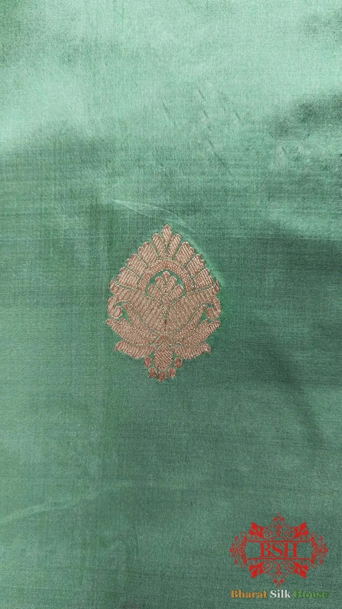 Pure Banarasi Handloom Katan Silk Antique Zari Saree In Shades Of Green - Bharat Silk House Pure Kataan Silk