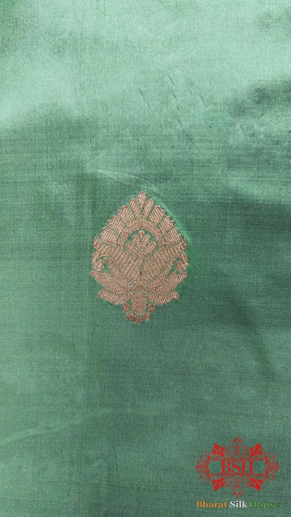 Pure Banarasi Handloom Katan Silk Antique Zari Saree In Shades Of Green - Bharat Silk House Pure Kataan Silk