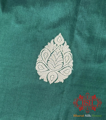 Pure Banarasi Handloom Katan Silk Antique Zari Saree In Shades Of Green - Bharat Silk House Pure Kataan Silk