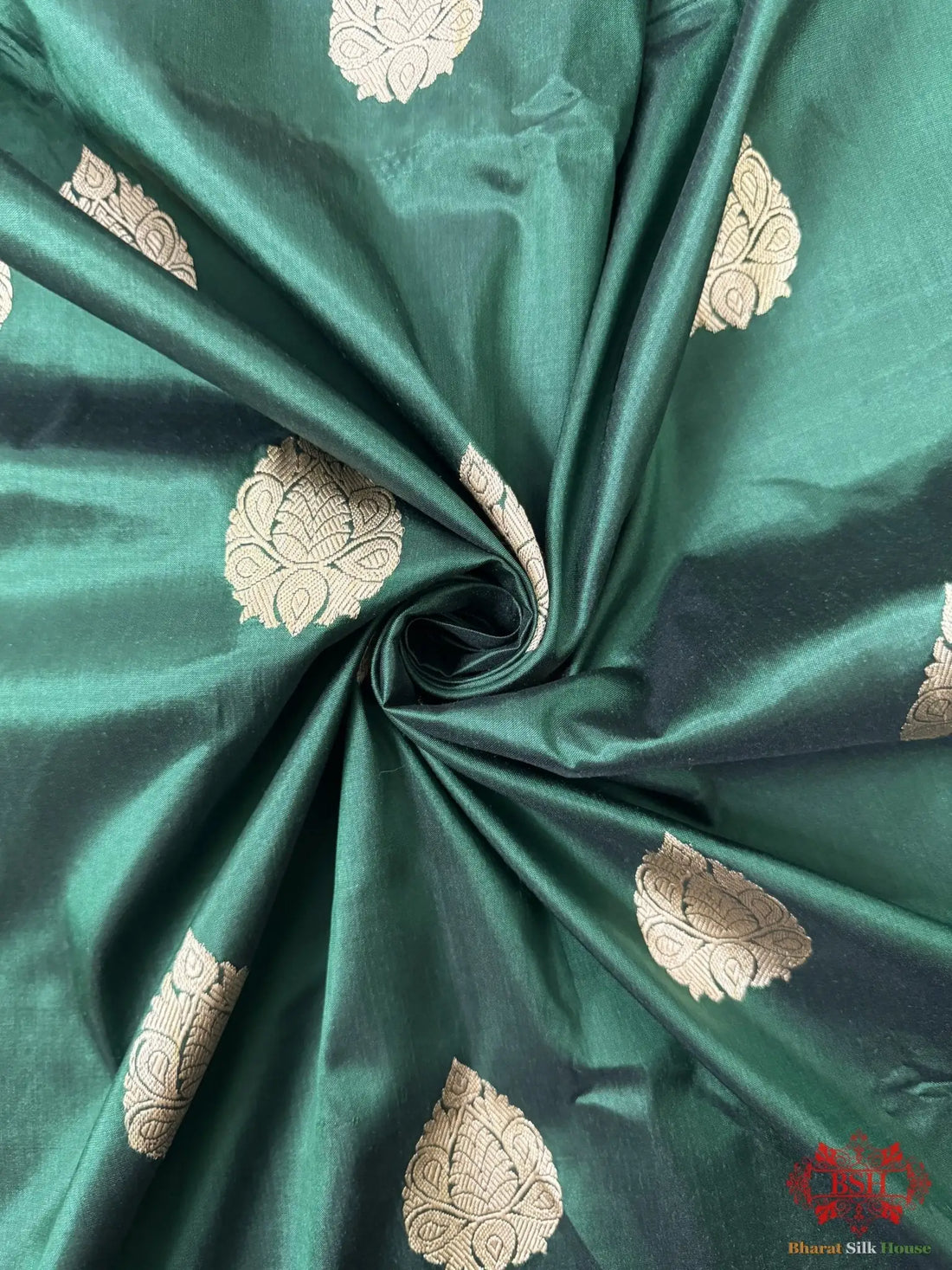Pure Banarasi Handloom Katan Silk Antique Zari Saree In Shades Of Green - Bharat Silk House Pure Kataan Silk