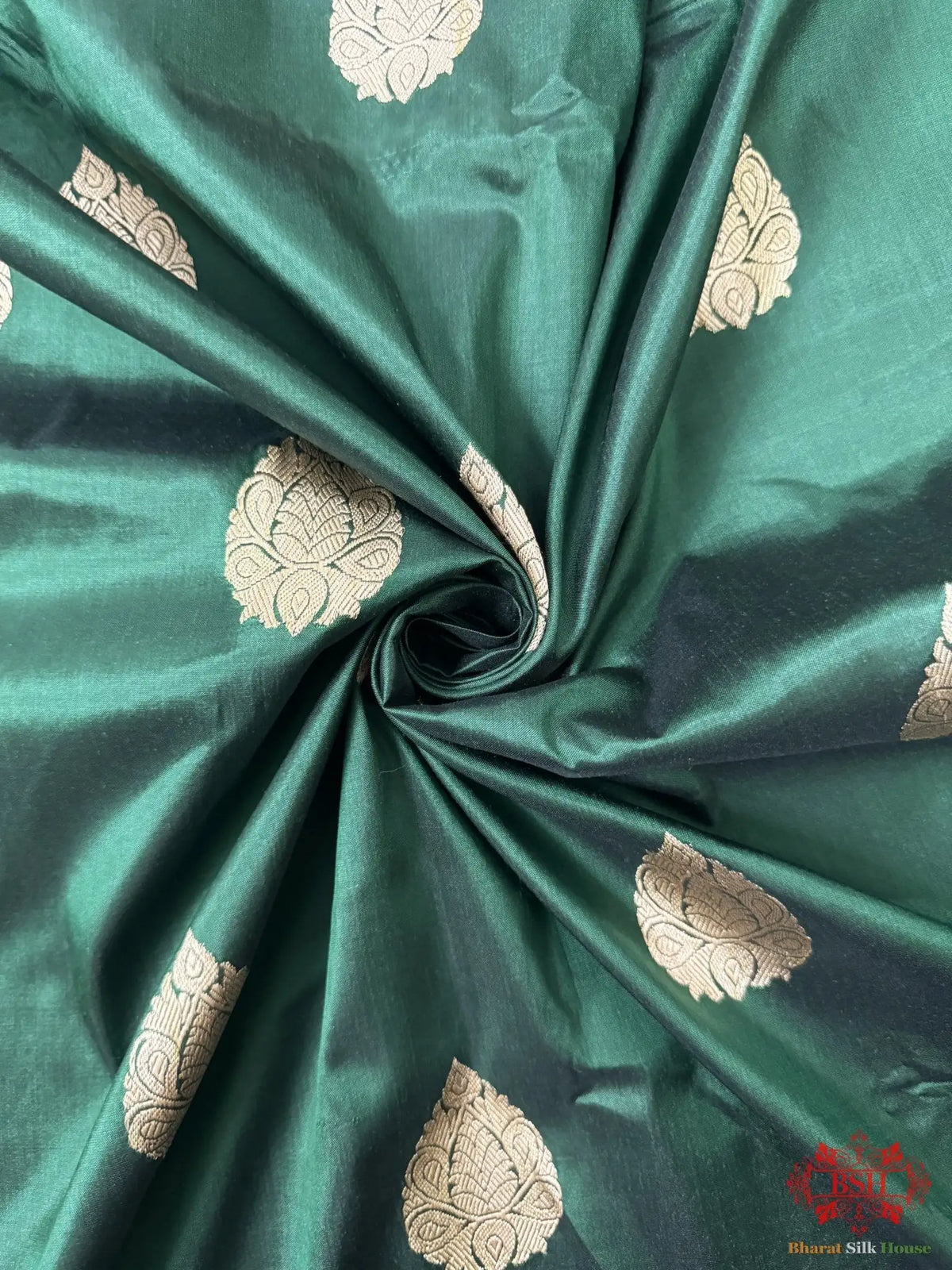 Pure Banarasi Handloom Katan Silk Antique Zari Saree In Shades Of Green - Bharat Silk House Pure Kataan Silk