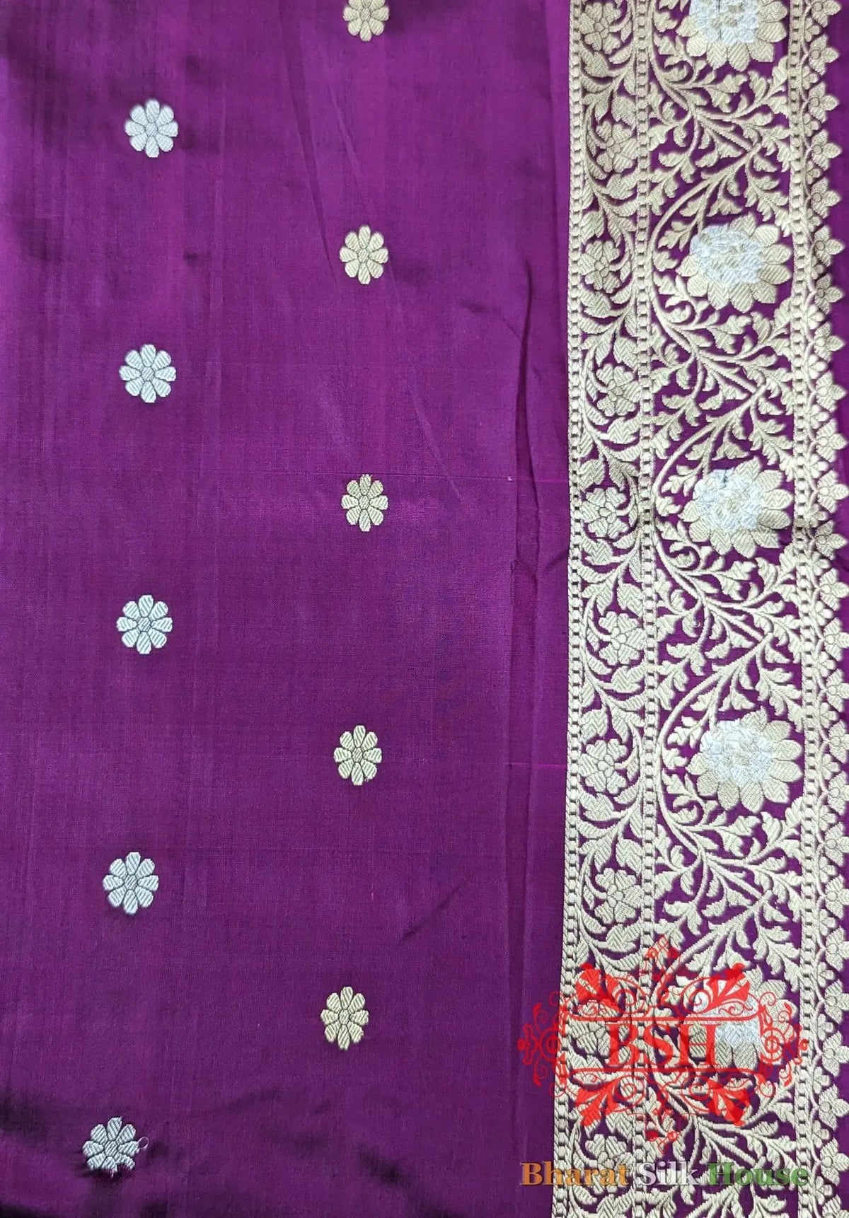 Pure Banarasi Handloom Katan Silk Antique Zari Saree In Shades Of Magenta - Bharat Silk House Pure Kataan Silk