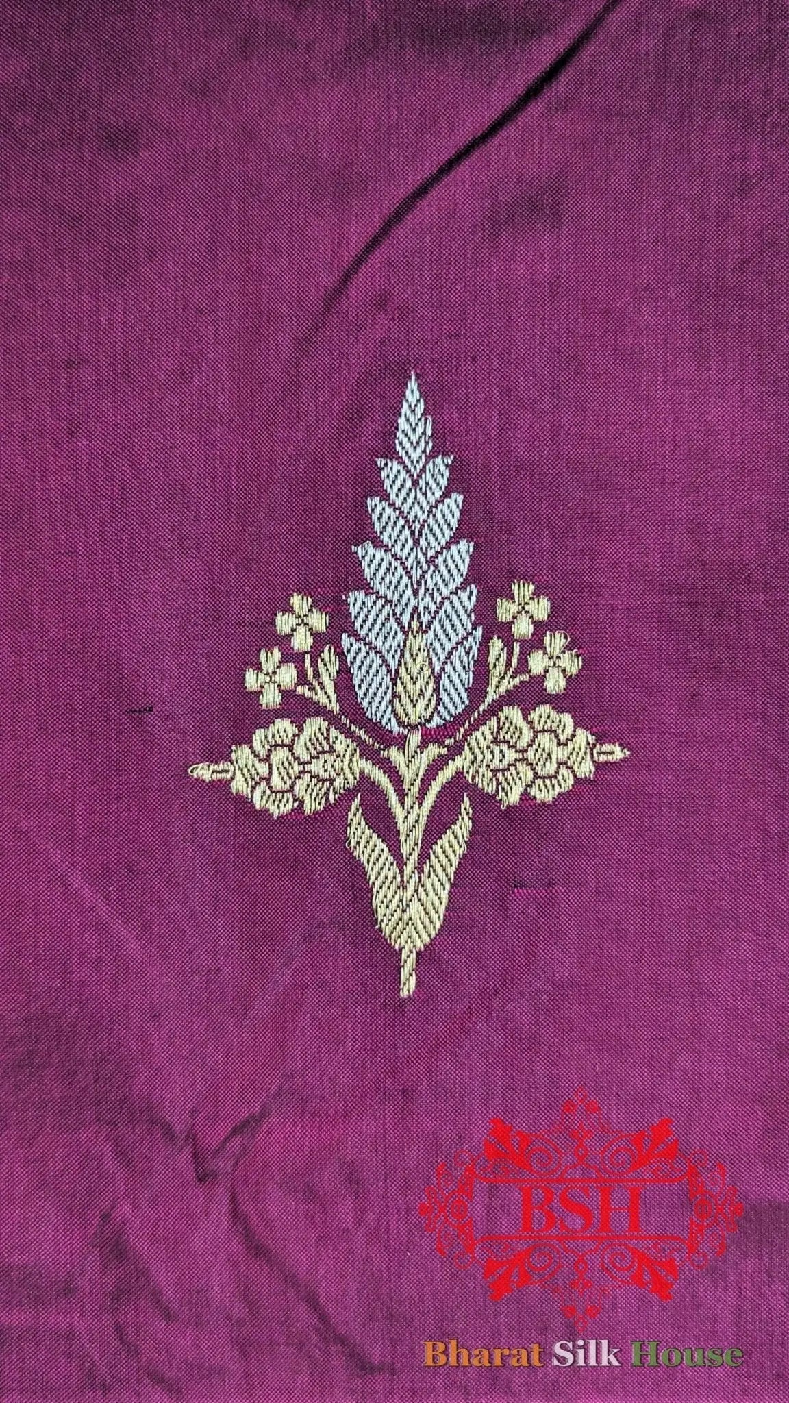 Pure Banarasi Handloom Katan Silk Antique Zari Saree In Shades Of Magenta - Bharat Silk House Pure Kataan Silk