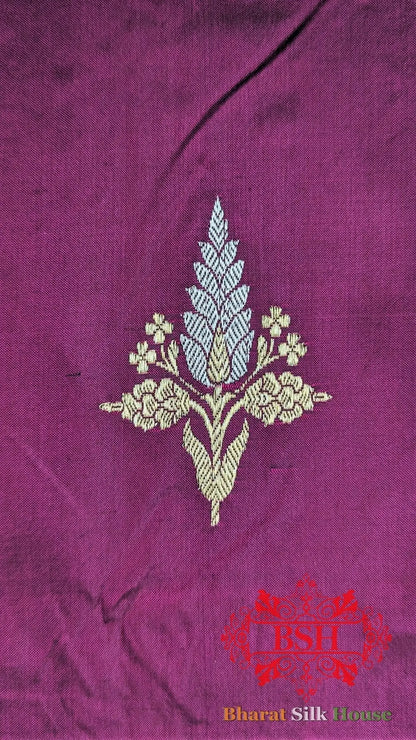 Pure Banarasi Handloom Katan Silk Antique Zari Saree In Shades Of Magenta - Bharat Silk House Pure Kataan Silk