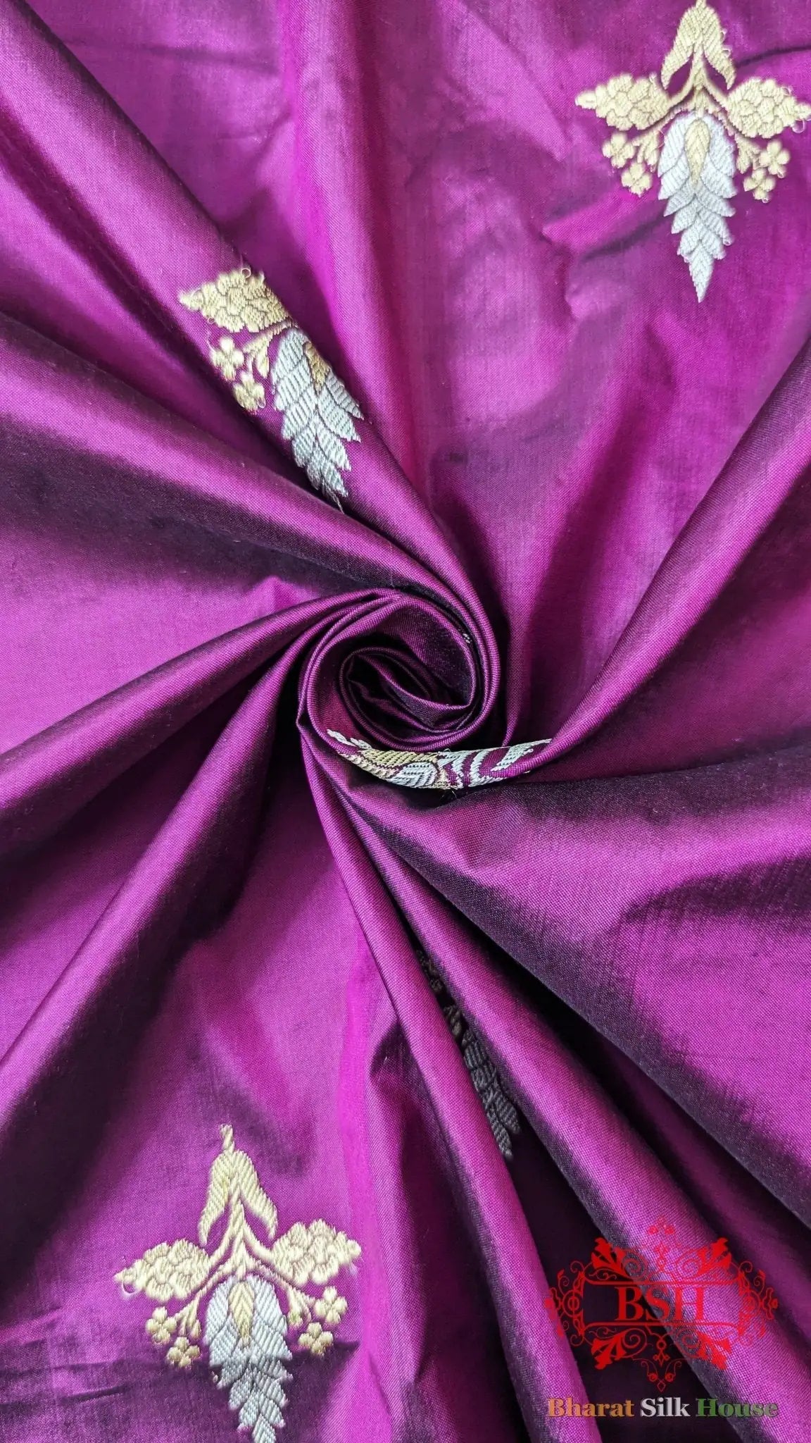 Pure Banarasi Handloom Katan Silk Antique Zari Saree In Shades Of Magenta - Bharat Silk House Pure Kataan Silk