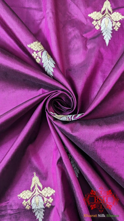 Pure Banarasi Handloom Katan Silk Antique Zari Saree In Shades Of Magenta - Bharat Silk House Pure Kataan Silk