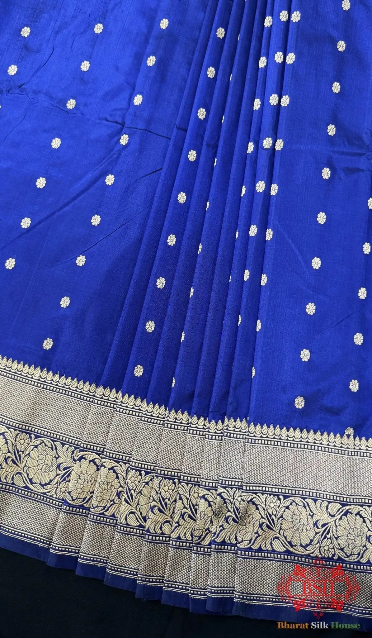 Pure Banarasi Handloom Katan Silk Antique Zari Saree In Shades Of Navy Blue - Bharat Silk House Pure Kataan Silk