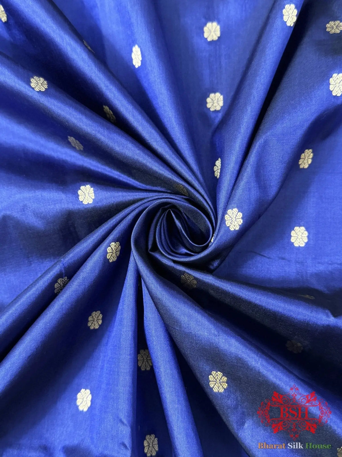Pure Banarasi Handloom Katan Silk Antique Zari Saree In Shades Of Navy Blue - Bharat Silk House Pure Kataan Silk