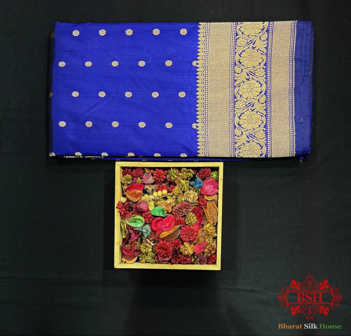 Pure Banarasi Handloom Katan Silk Antique Zari Saree In Shades Of Navy Blue - Bharat Silk House Pure Kataan Silk