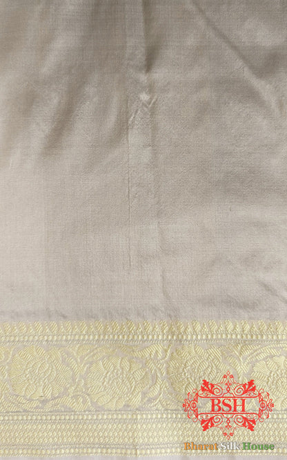 Pure Banarasi Handloom Katan Silk Antique Zari Saree In Shades Of Off White - Bharat Silk House