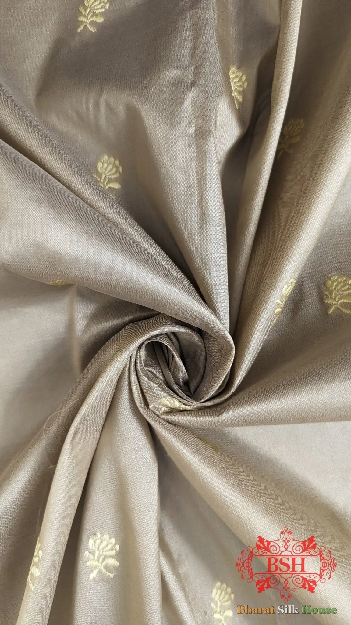 Pure Banarasi Handloom Katan Silk Antique Zari Saree In Shades Of Off White - Bharat Silk House Pure Kataan Silk