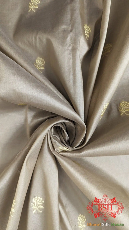 Pure Banarasi Handloom Katan Silk Antique Zari Saree In Shades Of Off White - Bharat Silk House Pure Kataan Silk