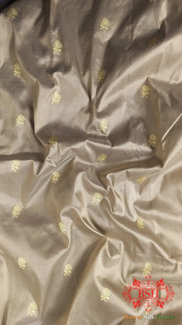 Pure Banarasi Handloom Katan Silk Antique Zari Saree In Shades Of Off White - Bharat Silk House Pure Kataan Silk