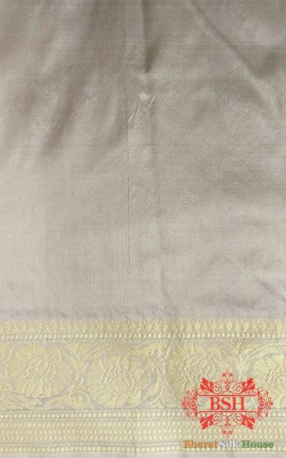 Pure Banarasi Handloom Katan Silk Antique Zari Saree In Shades Of Off White - Bharat Silk House Pure Kataan Silk