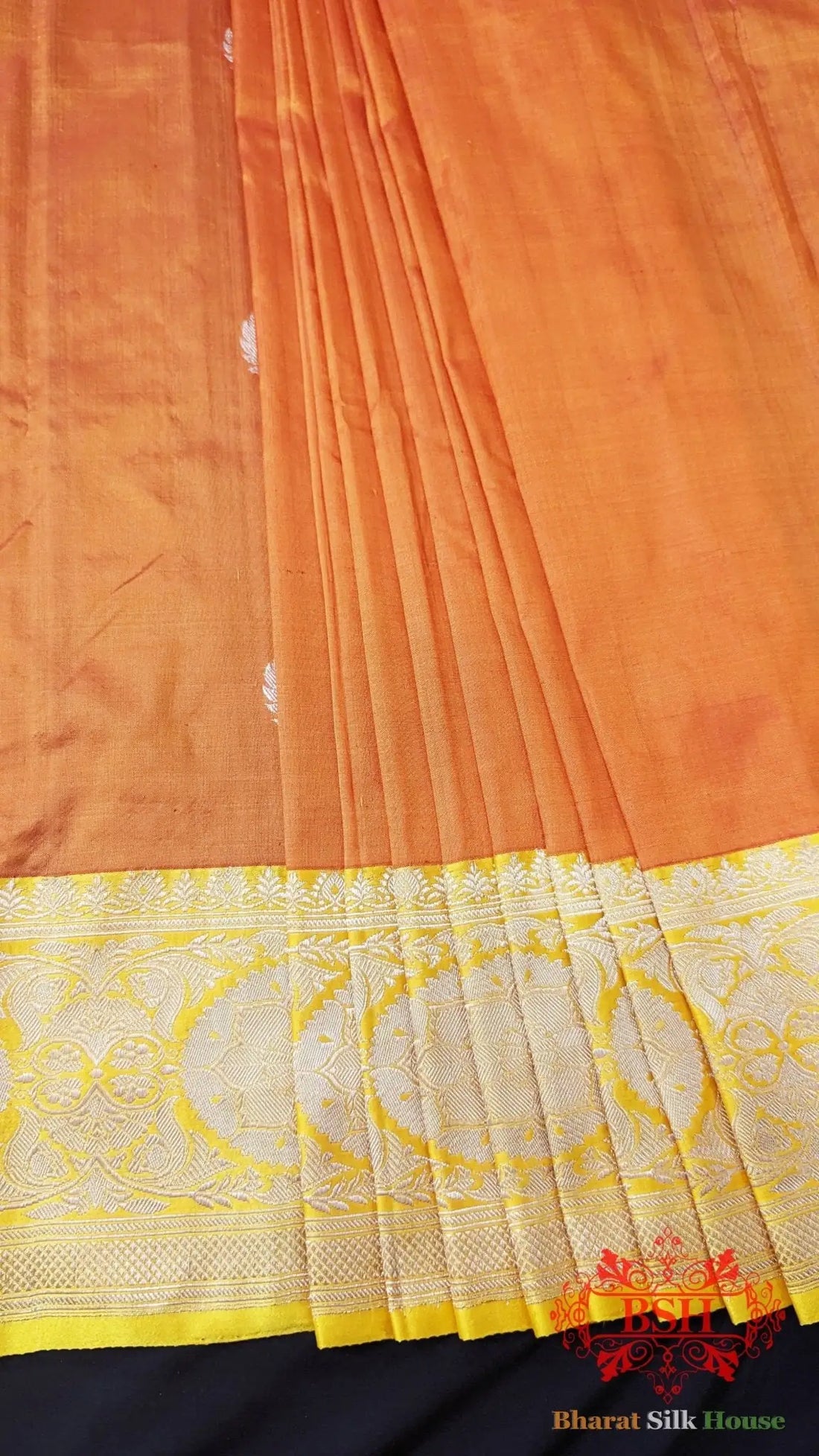 Pure Banarasi Handloom Katan Silk Antique Zari Saree In Shades Of Orange - Bharat Silk House Pure Kataan Silk