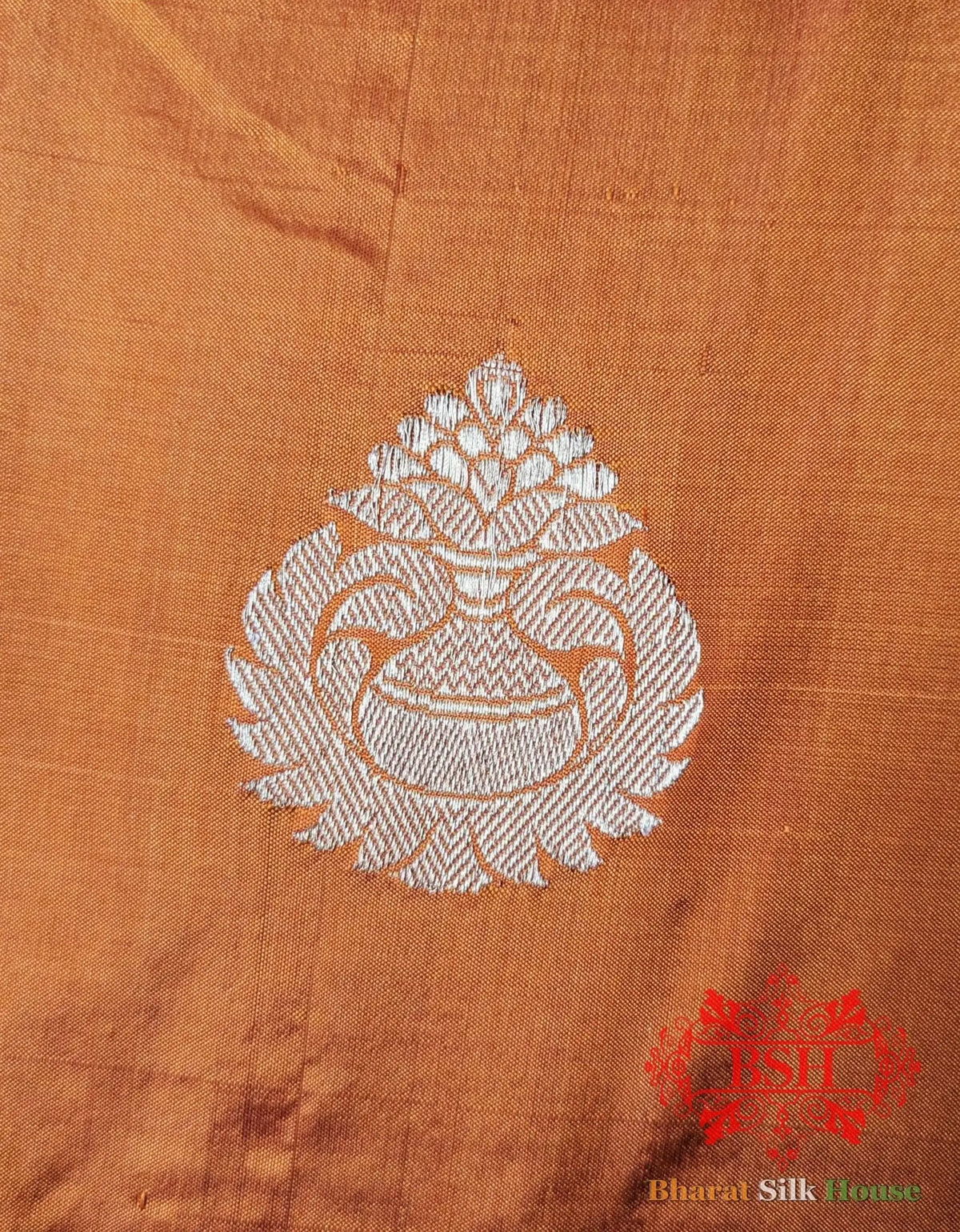 Pure Banarasi Handloom Katan Silk Antique Zari Saree In Shades Of Orange - Bharat Silk House Pure Kataan Silk
