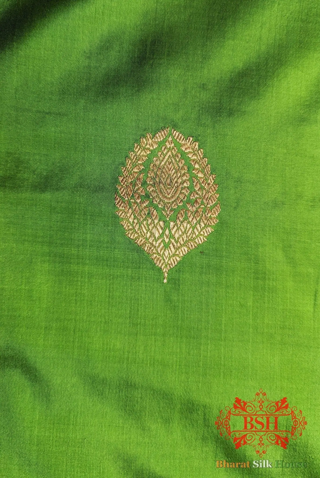 Pure Banarasi Handloom Katan Silk Antique Zari Saree In Shades Of Parrot Green - Bharat Silk House Pure Kataan Silk