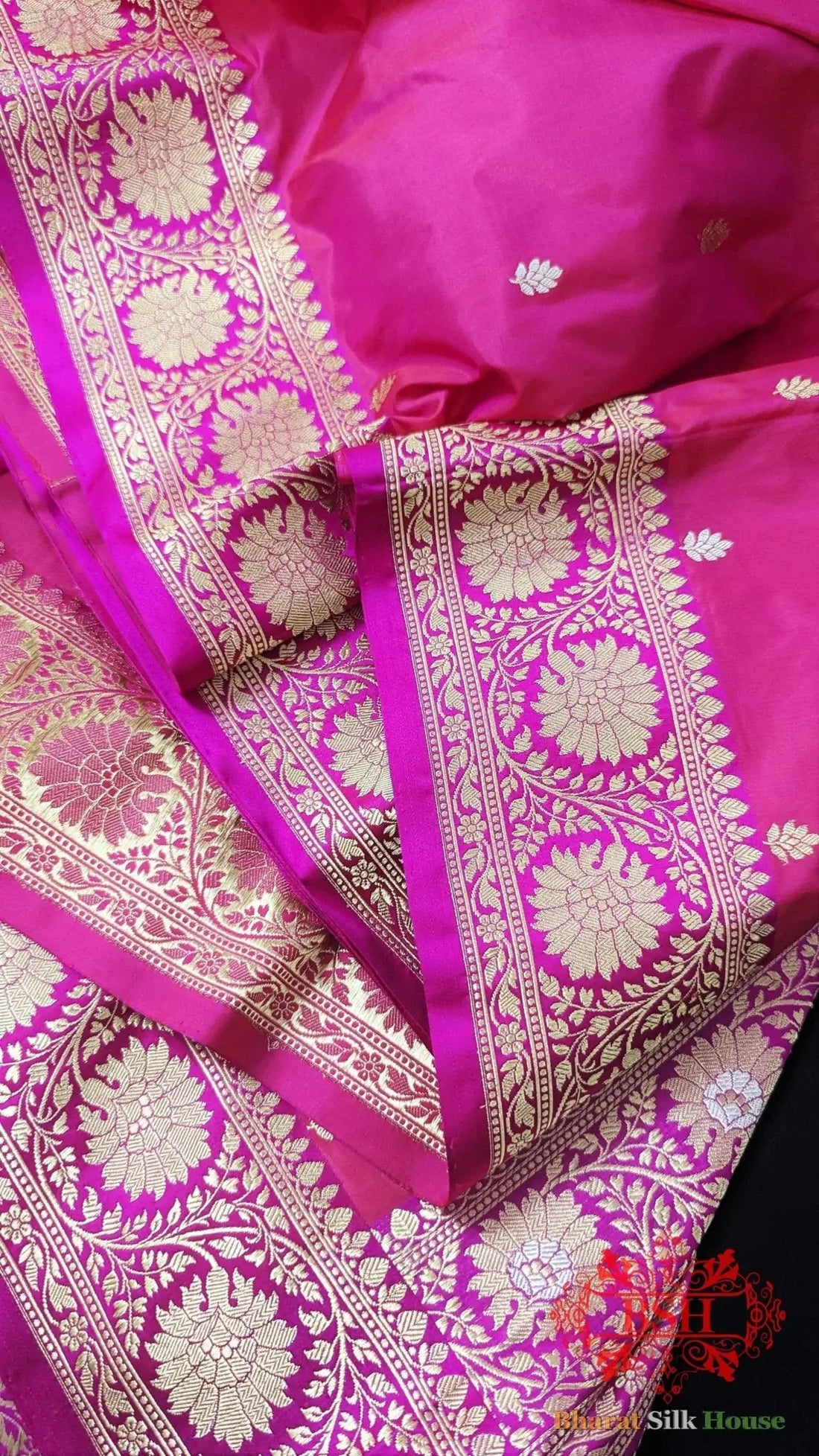 Pure Banarasi Handloom Katan Silk Antique Zari Saree In Shades Of Pink - Bharat Silk House Pure Kataan Silk
