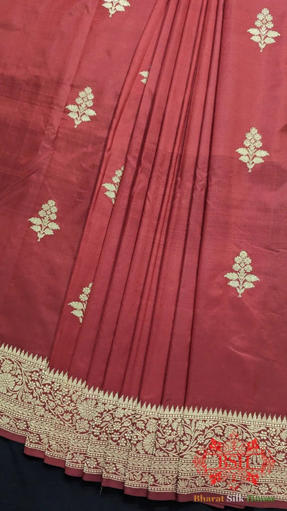 Pure Banarasi Handloom Katan Silk Antique Zari Saree In Shades Of Pink - Bharat Silk House Pure Kataan Silk