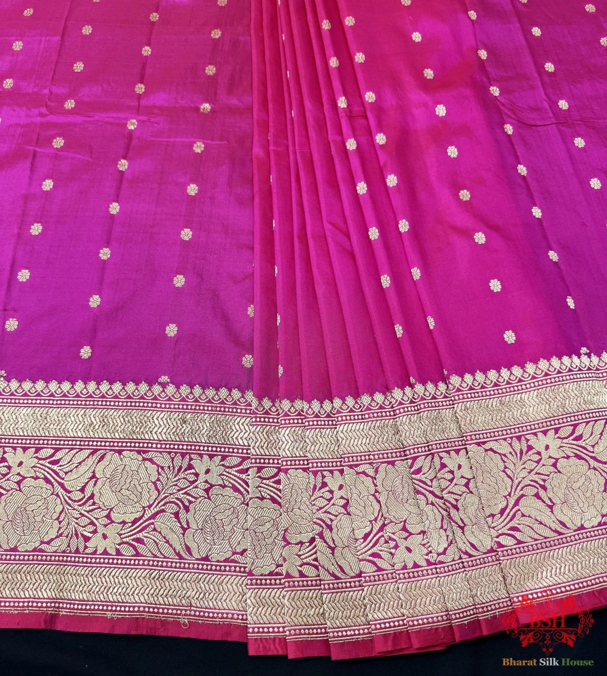 Pure Banarasi Handloom Katan Silk Antique Zari Saree In Shades Of Pink - Bharat Silk House Pure Kataan Silk
