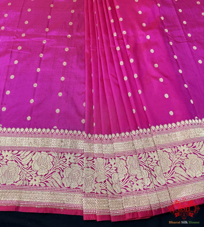 Pure Banarasi Handloom Katan Silk Antique Zari Saree In Shades Of Pink - Bharat Silk House Pure Kataan Silk
