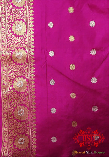 Pure Banarasi Handloom Katan Silk Antique Zari Saree In Shades Of Pink - Bharat Silk House Pure Kataan Silk