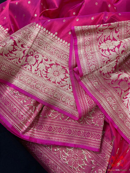 Pure Banarasi Handloom Katan Silk Antique Zari Saree In Shades Of Pink - Bharat Silk House Pure Kataan Silk