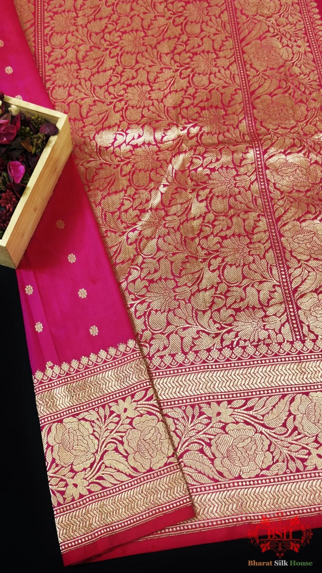 Pure Banarasi Handloom Katan Silk Antique Zari Saree In Shades Of Pink - Bharat Silk House Pure Kataan Silk