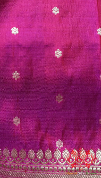 Pure Banarasi Handloom Katan Silk Antique Zari Saree In Shades Of Pink - Bharat Silk House Pure Kataan Silk