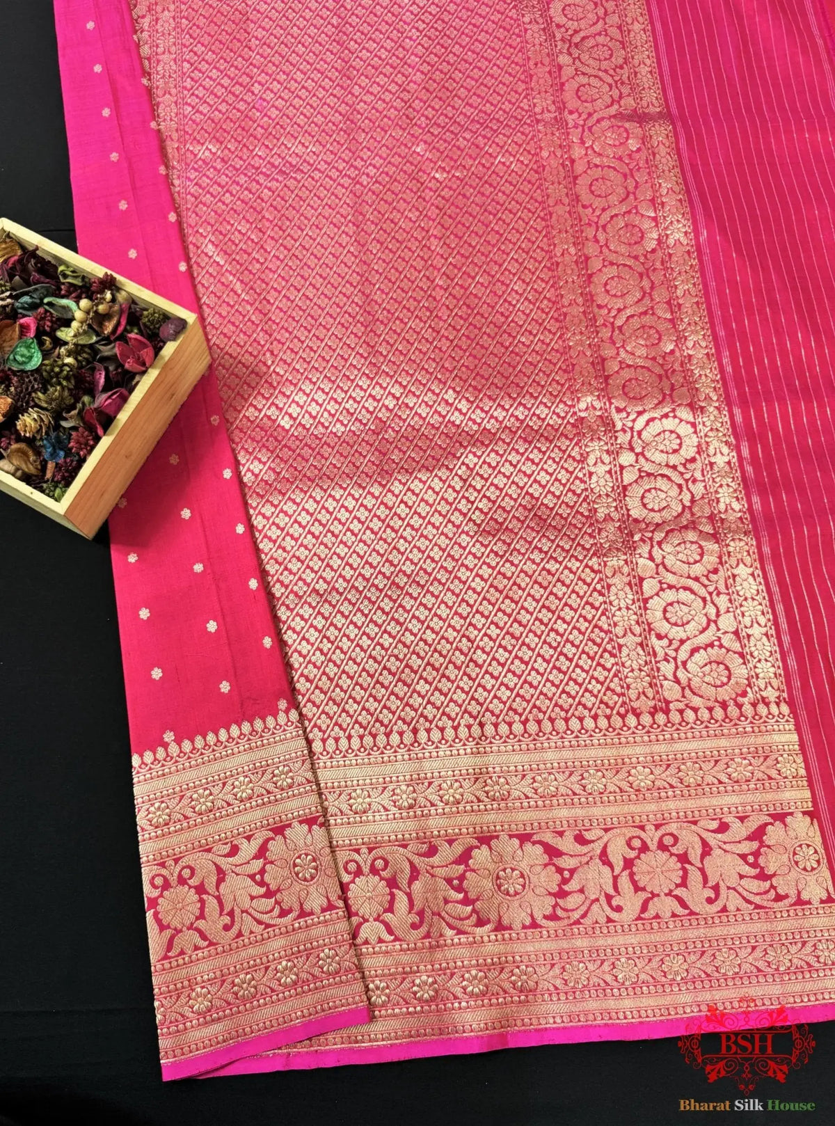 Pure Banarasi Handloom Katan Silk Antique Zari Saree In Shades Of Pink - Bharat Silk House Pure Kataan Silk