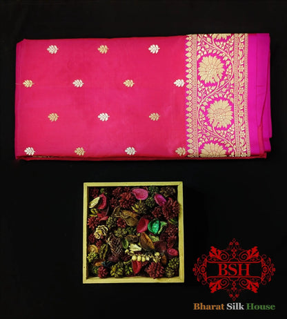 Pure Banarasi Handloom Katan Silk Antique Zari Saree In Shades Of Pink - Bharat Silk House Pure Kataan Silk