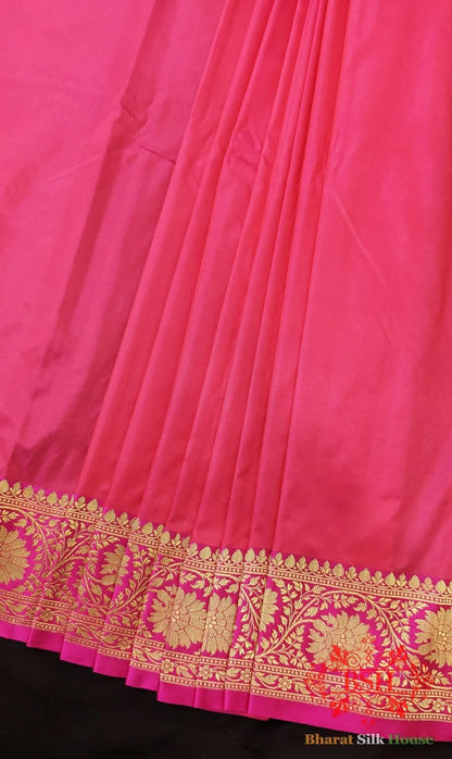 Pure Banarasi Handloom Katan Silk Antique Zari Saree In Shades Of Pink - Bharat Silk House Pure Kataan Silk