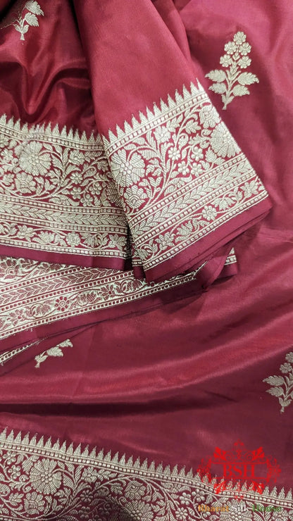 Pure Banarasi Handloom Katan Silk Antique Zari Saree In Shades Of Pink - Bharat Silk House Pure Kataan Silk