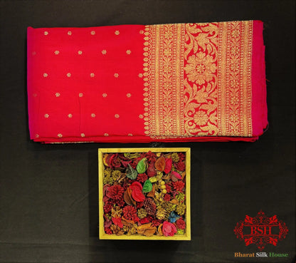 Pure Banarasi Handloom Katan Silk Antique Zari Saree In Shades Of Pink - Bharat Silk House Pure Kataan Silk