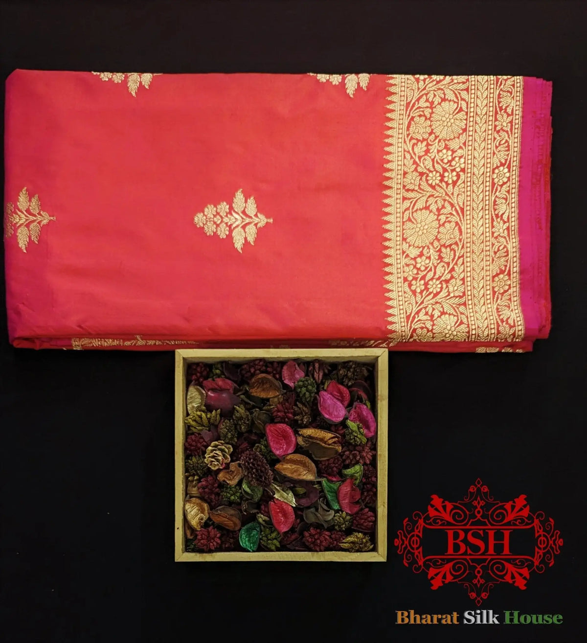 Pure Banarasi Handloom Katan Silk Antique Zari Saree In Shades Of Pink - Bharat Silk House Pure Kataan Silk