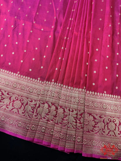 Pure Banarasi Handloom Katan Silk Antique Zari Saree In Shades Of Pink - Bharat Silk House Pure Kataan Silk
