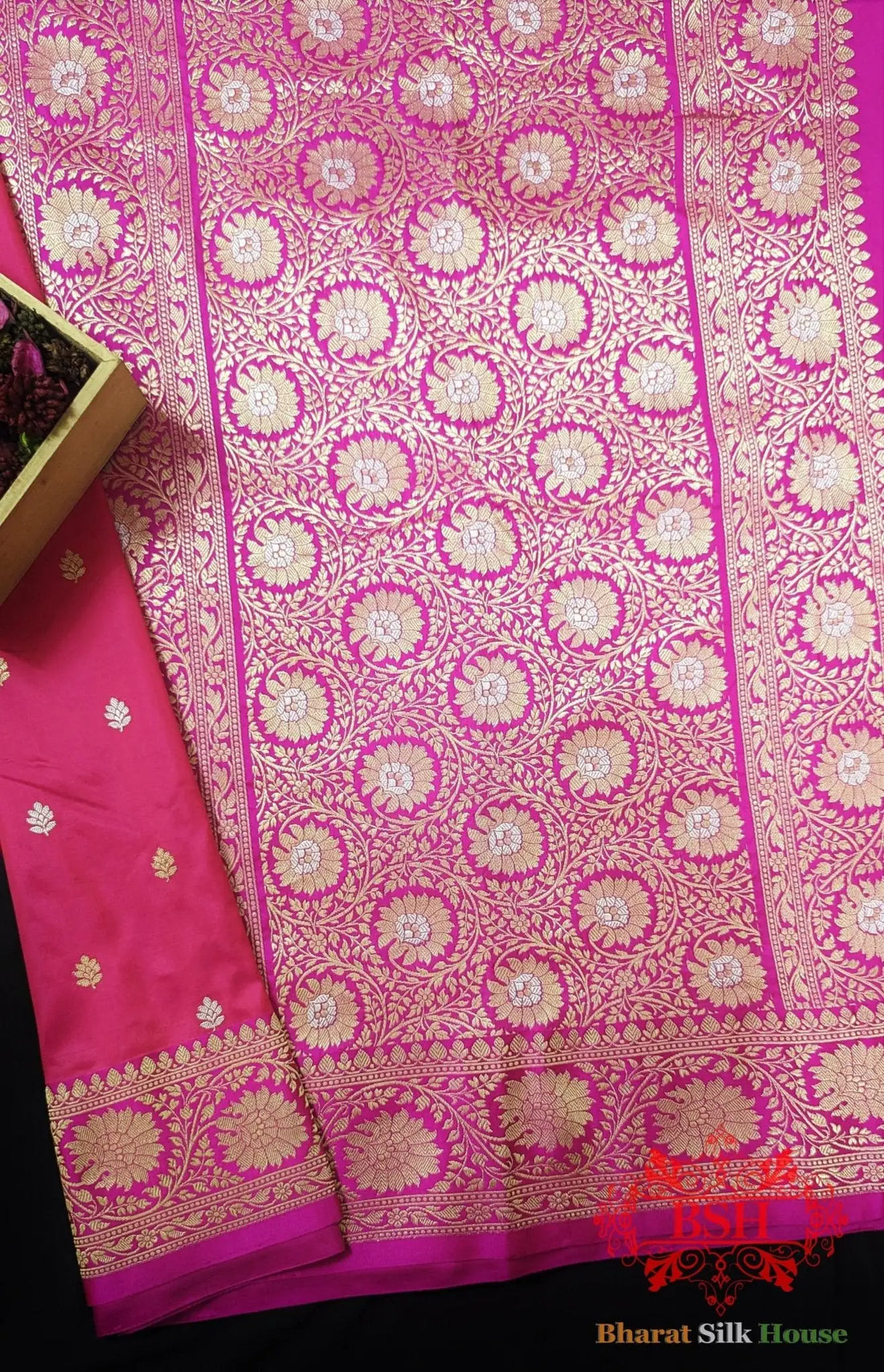Pure Banarasi Handloom Katan Silk Antique Zari Saree In Shades Of Pink - Bharat Silk House Pure Kataan Silk
