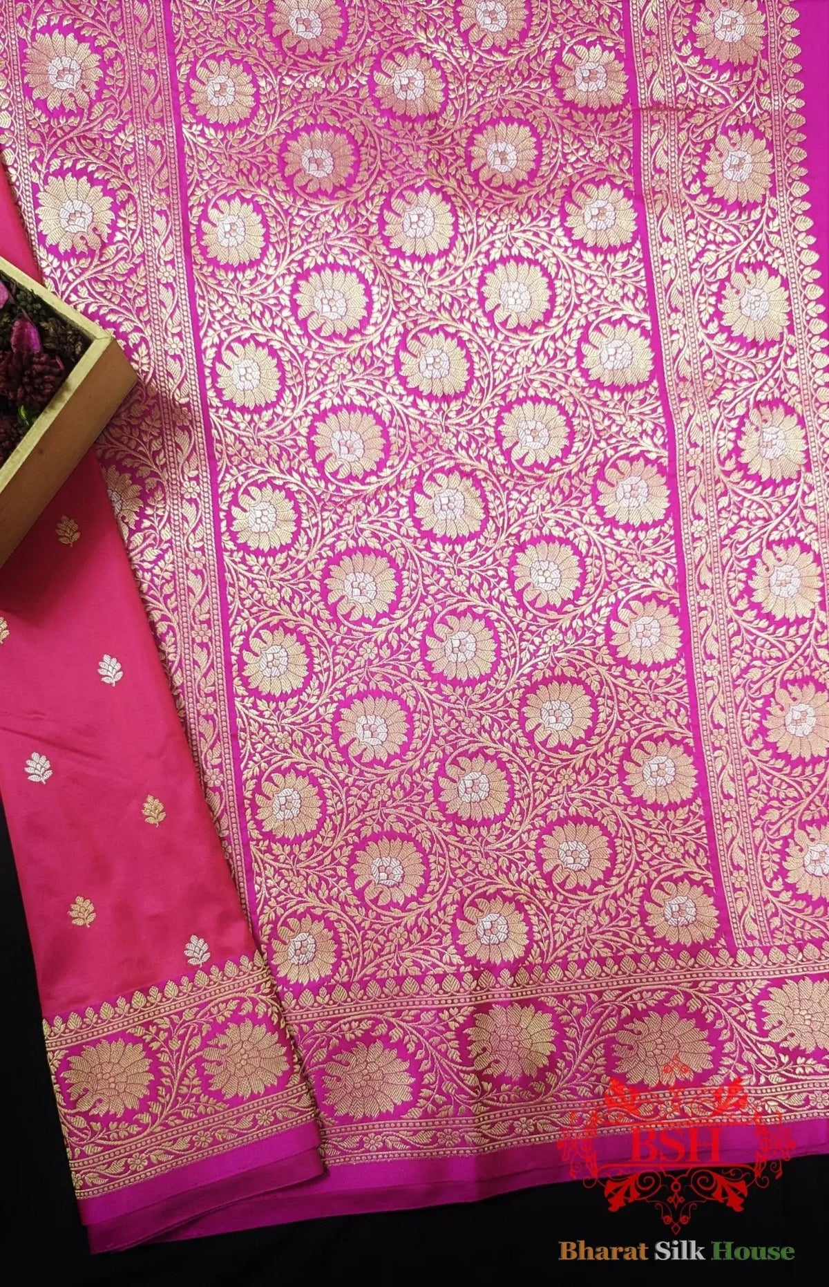 Pure Banarasi Handloom Katan Silk Antique Zari Saree In Shades Of Pink - Bharat Silk House Pure Kataan Silk