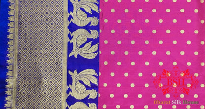 Pure Banarasi Handloom Katan Silk Antique Zari Saree In Shades Of Pink/Royal - Bharat Silk House Pure Kataan Silk