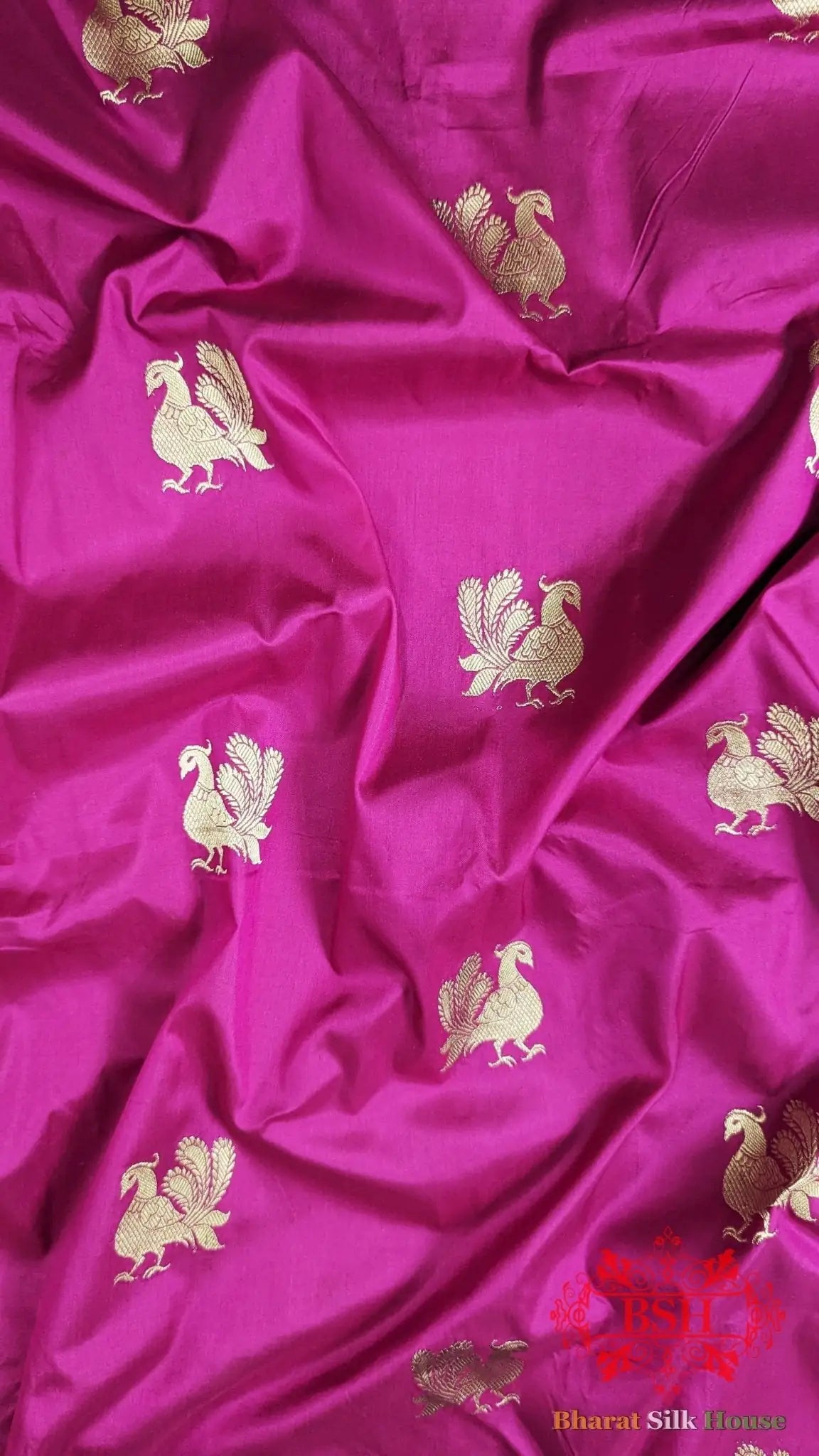 Pure Banarasi Handloom Katan Silk Antique Zari Saree In Shades Of Pink/Royal - Bharat Silk House Pure Kataan Silk