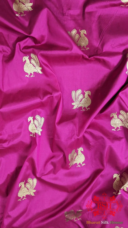 Pure Banarasi Handloom Katan Silk Antique Zari Saree In Shades Of Pink/Royal - Bharat Silk House Pure Kataan Silk