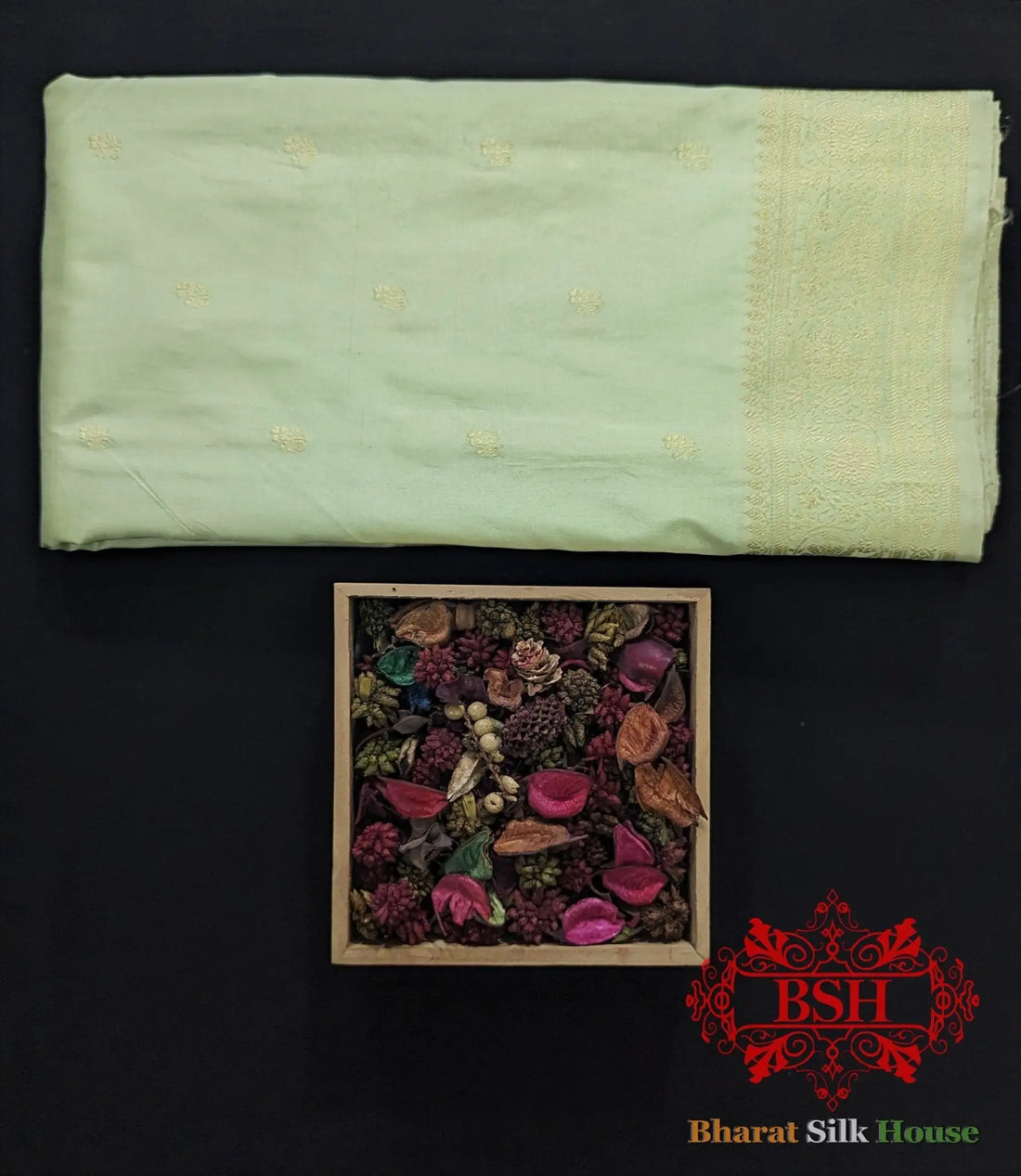 Pure Banarasi Handloom Katan Silk Antique Zari Saree In Shades Of Pista - Bharat Silk House Pure Kataan Silk