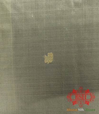 Pure Banarasi Handloom Katan Silk Antique Zari Saree In Shades Of Pista - Bharat Silk House Pure Kataan Silk