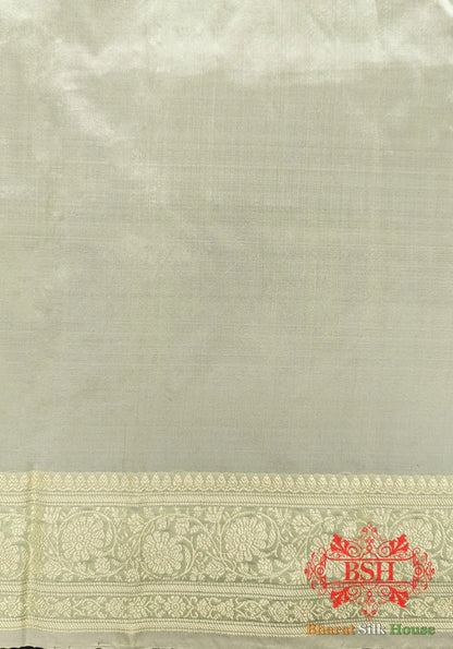 Pure Banarasi Handloom Katan Silk Antique Zari Saree In Shades Of Pista - Bharat Silk House Pure Kataan Silk